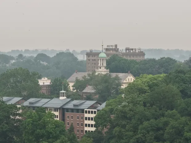 Hazy conditions from Canadian wildfire smoke is seen over the Lehigh Valley Thursday, July 16, 2026. (Rich Rolen/Special to The Morning Call)