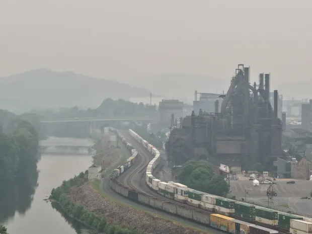 Hazy conditions from Canadian wildfire smoke is seen over the Lehigh Valley Thursday, July 16, 2026. (Rich Rolen/Special to The Morning Call)