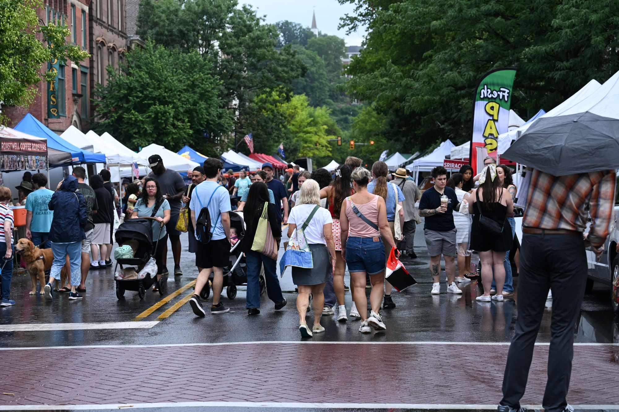 People walk among stands Saturday, July 11, 2026, during the Heritage Day festival in Easton. The festival showcases local and regional history and the heritage of many groups with reenactment events, recreational activities and musical performances. (Jon Chiu/The Morning Call)