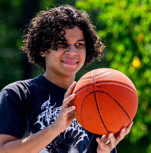 Jonah Terrell, 13, of Bethlehem plays basketball despite the hot weather Monday, July 13, 2026, at Friendship Park in Bethlehem. The Lehigh Valley is under a heat advisory from the National Weather Service through 8 p.m. Wednesday.(April Gamiz/The Morning Call)