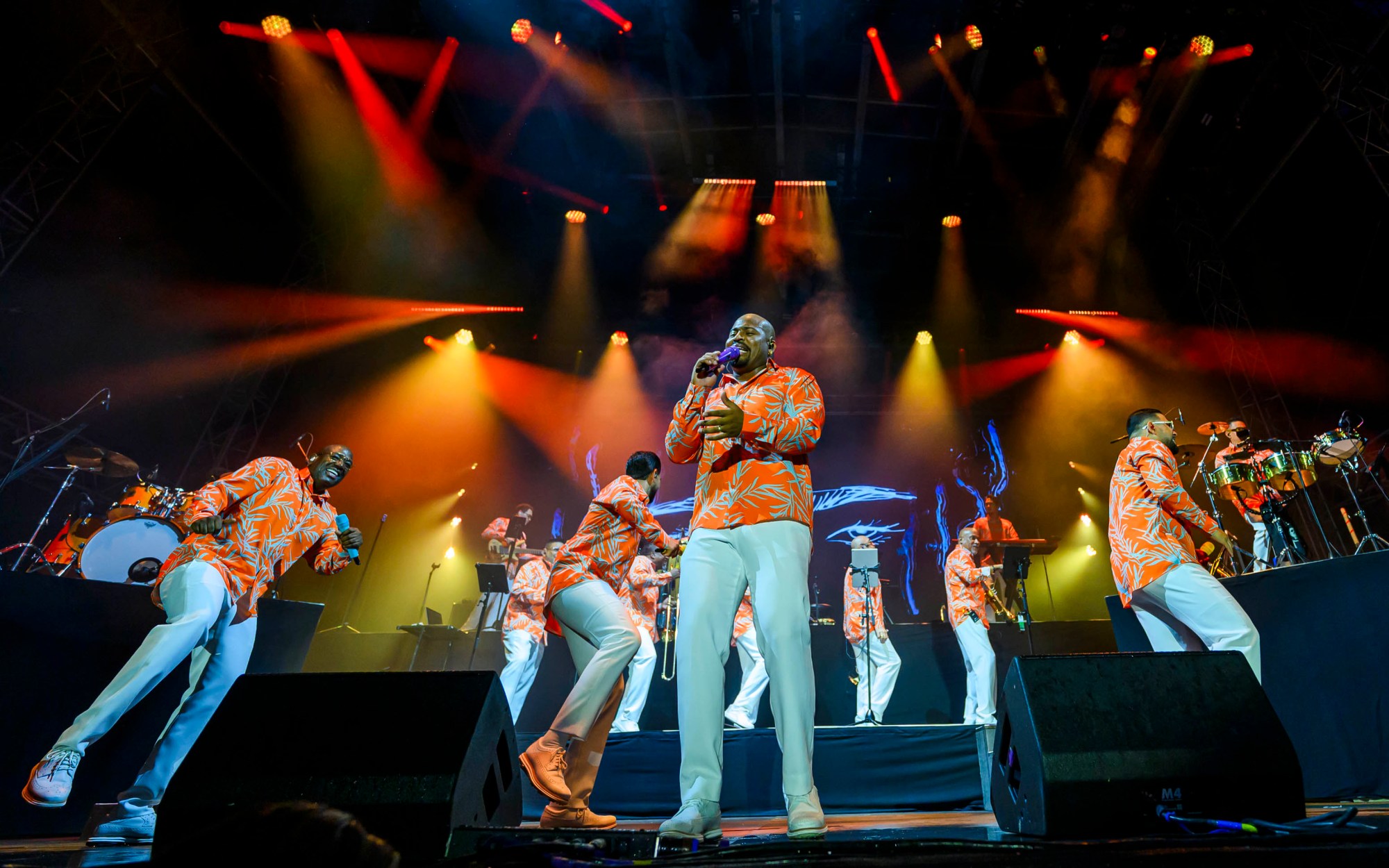 Grupo Niche performs Thursday, July 30, 2026, on Musikfest's Wind Creek Steel Stage at PNC Plaza in Bethlehem. Grupo Niche is a Colombian salsa orchestra formed in 1979 that is widely recognized by critics and audiences as one of the most successful Latin music groups of the last four decades. Thursday was preview night at Musikfest, which runs through Aug. 9. (April Gamiz/The Morning Call)