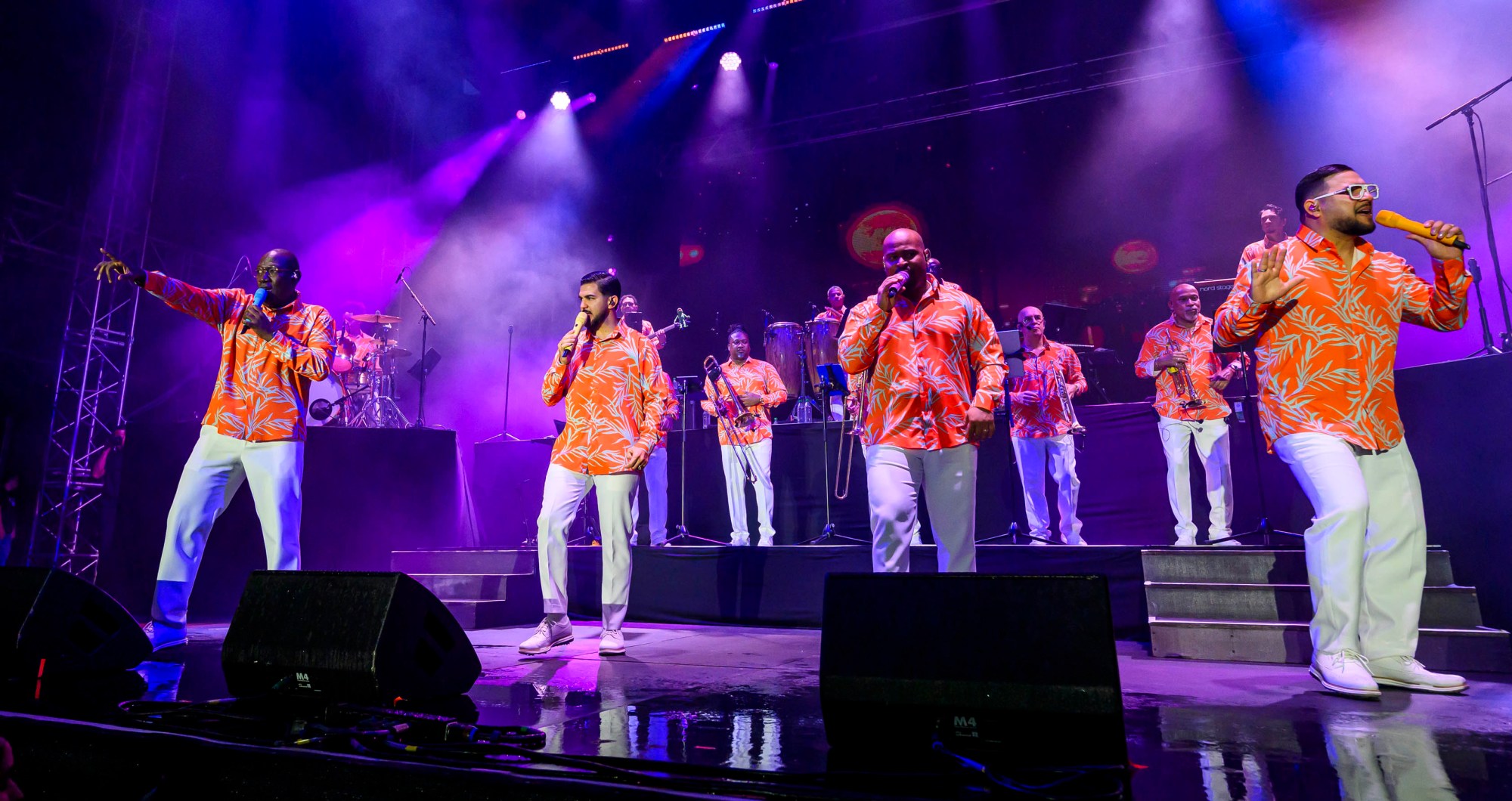 Grupo Niche performs Thursday, July 30, 2026, on Musikfest's Wind Creek Steel Stage at PNC Plaza in Bethlehem. Grupo Niche is a Colombian salsa orchestra formed in 1979 that is widely recognized by critics and audiences as one of the most successful Latin music groups of the last four decades. Thursday was preview night at Musikfest, which runs through Aug. 9. (April Gamiz/The Morning Call)