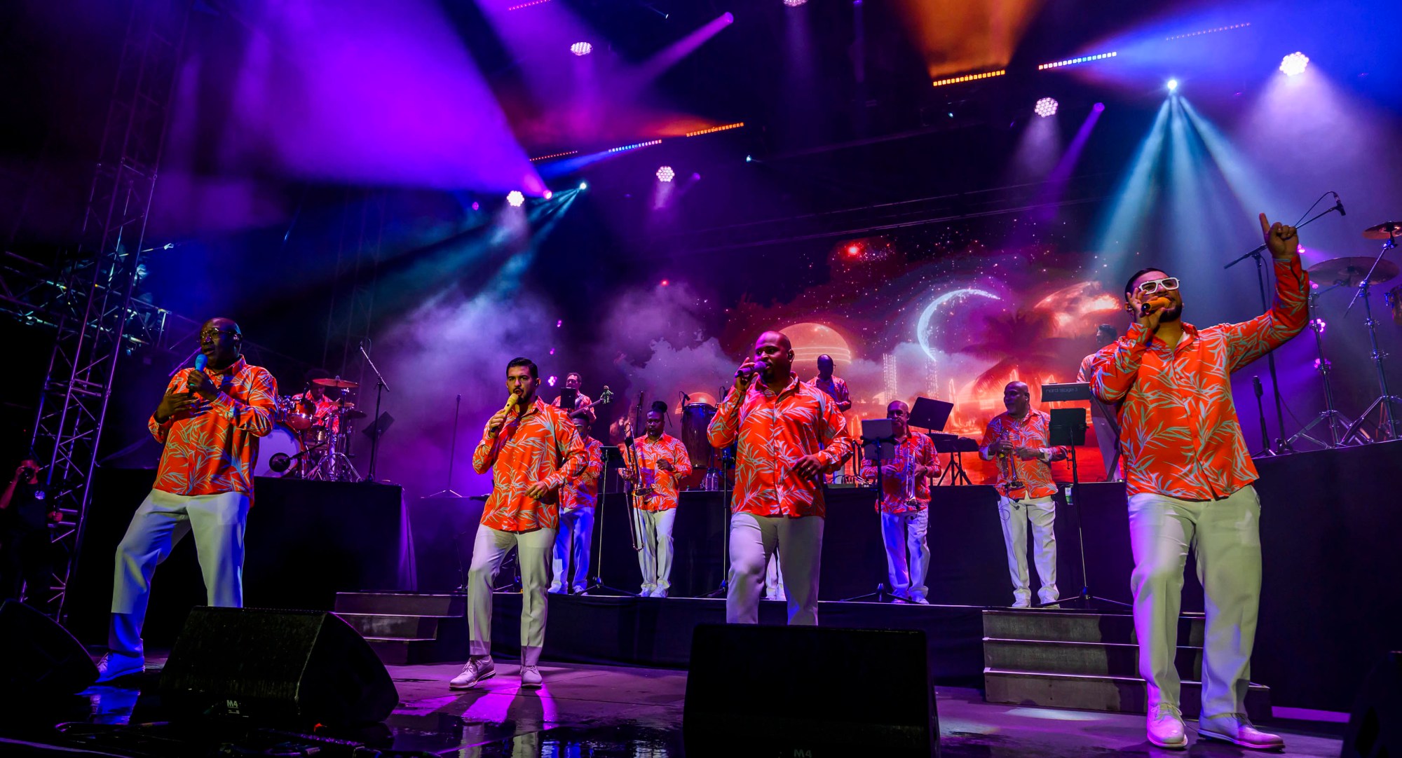 Grupo Niche performs Thursday, July 30, 2026, on Musikfest's Wind Creek Steel Stage at PNC Plaza in Bethlehem. Grupo Niche is a Colombian salsa orchestra formed in 1979 that is widely recognized by critics and audiences as one of the most successful Latin music groups of the last four decades. Thursday was preview night at Musikfest, which runs through Aug. 9. (April Gamiz/The Morning Call)