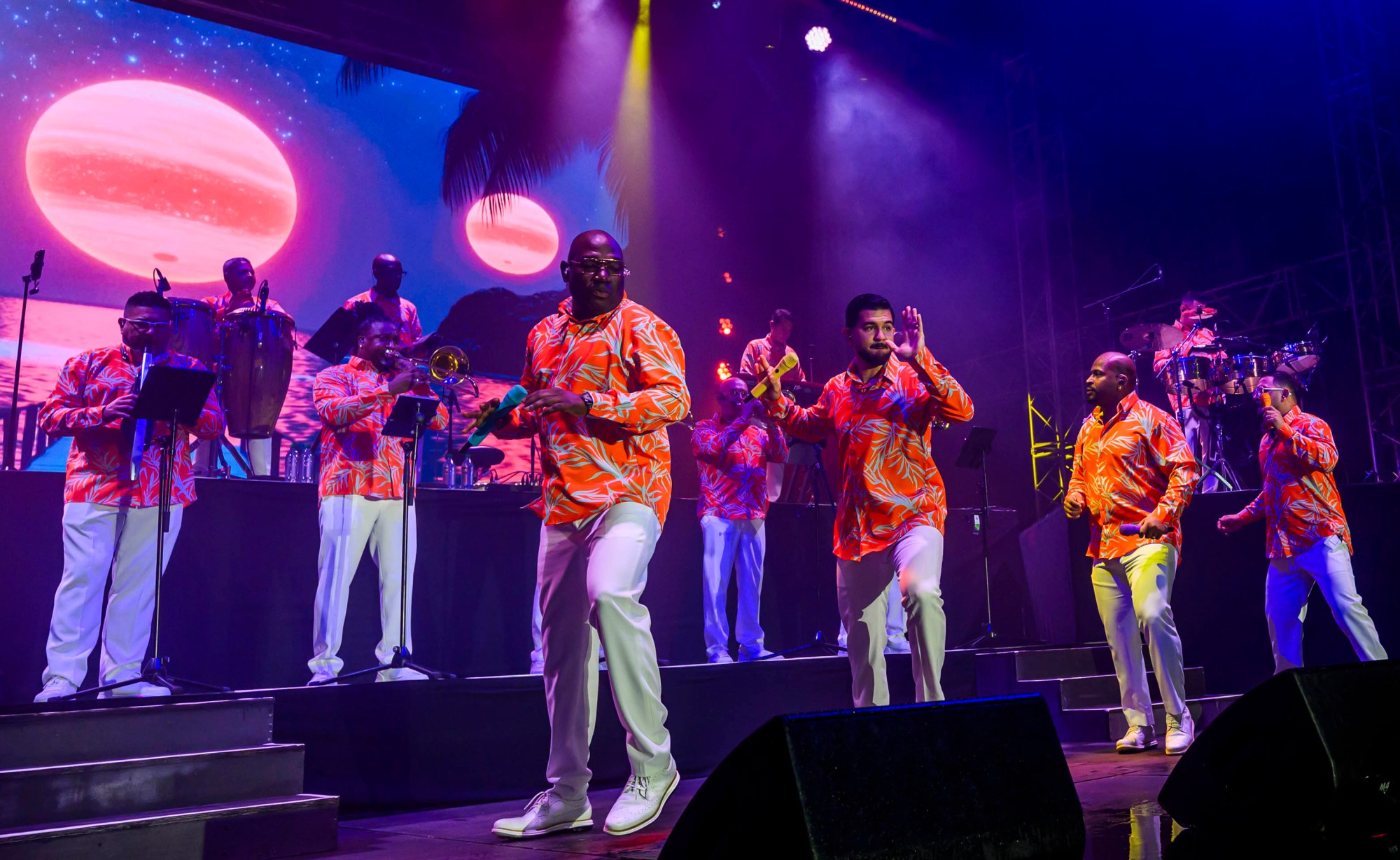 Grupo Niche performs Thursday, July 30, 2026, on Musikfest's Wind Creek Steel Stage at PNC Plaza in Bethlehem. Grupo Niche is a Colombian salsa orchestra formed in 1979 that is widely recognized by critics and audiences as one of the most successful Latin music groups of the last four decades. Thursday was preview night at Musikfest, which runs through Aug. 9. (April Gamiz/The Morning Call)