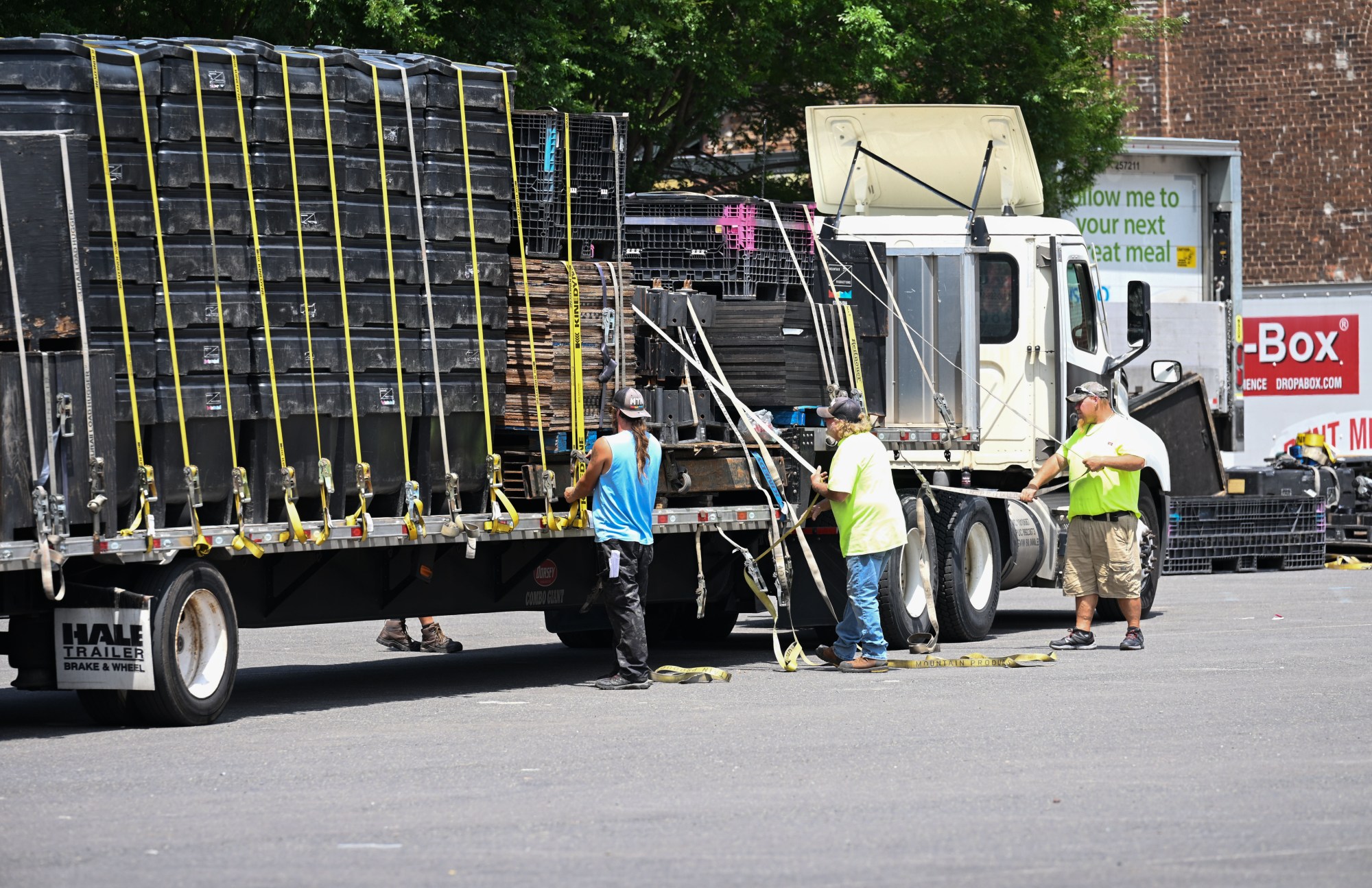 Workers prepare to unload a truck during preparations for Musikfest on Wednesday, July 22, 2026, in Bethlehem. The 10-day, free music festival in both North and South Side Bethlehem runs July 31-Aug. 9. (Jon Chiu/The Morning Call)