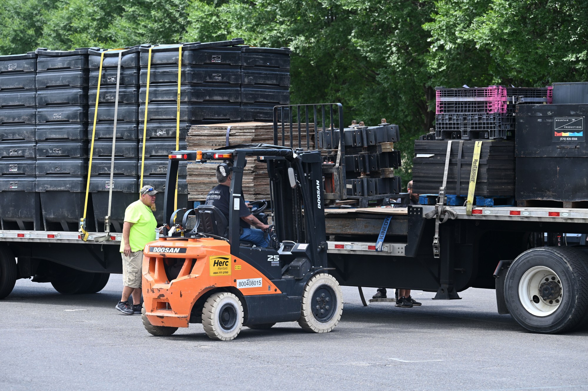 A forklift unloads a truck of its cargo during preparations for MusikFest Wednesday, July 22, 2026, in Bethlehem. The 10-day, free music festival in both North and South Side Bethlehem runs July 31-Aug. 9. (Jon Chiu/The Morning Call)
