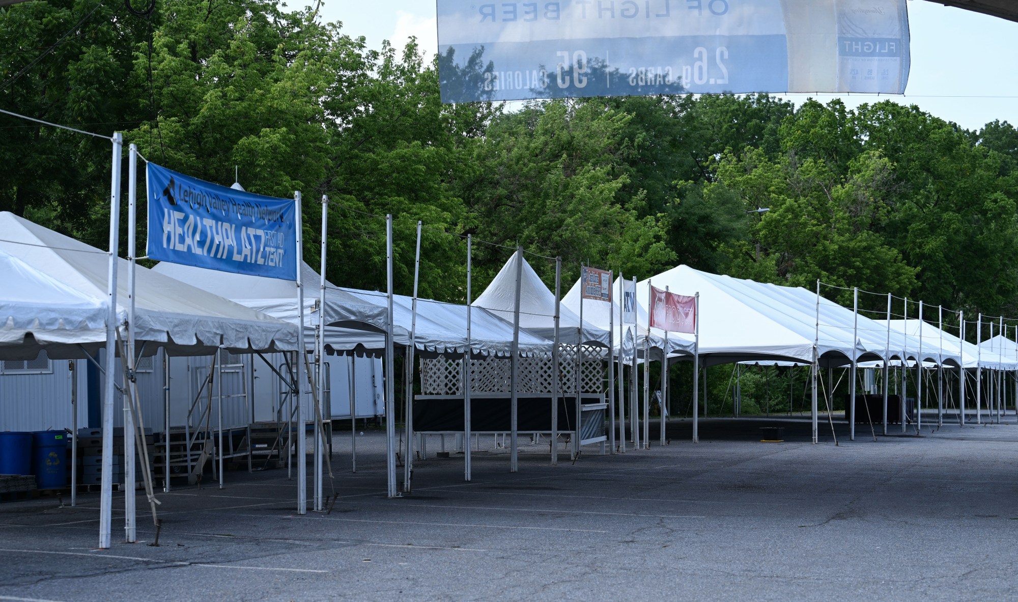 Tents sit empty during preparations for Musikfest on Wednesday, July 22, 2026, in Bethlehem. The 10-day, free music festival in both North and South Side Bethlehem runs July 31-Aug. 9. (Jon Chiu/The Morning Call)
