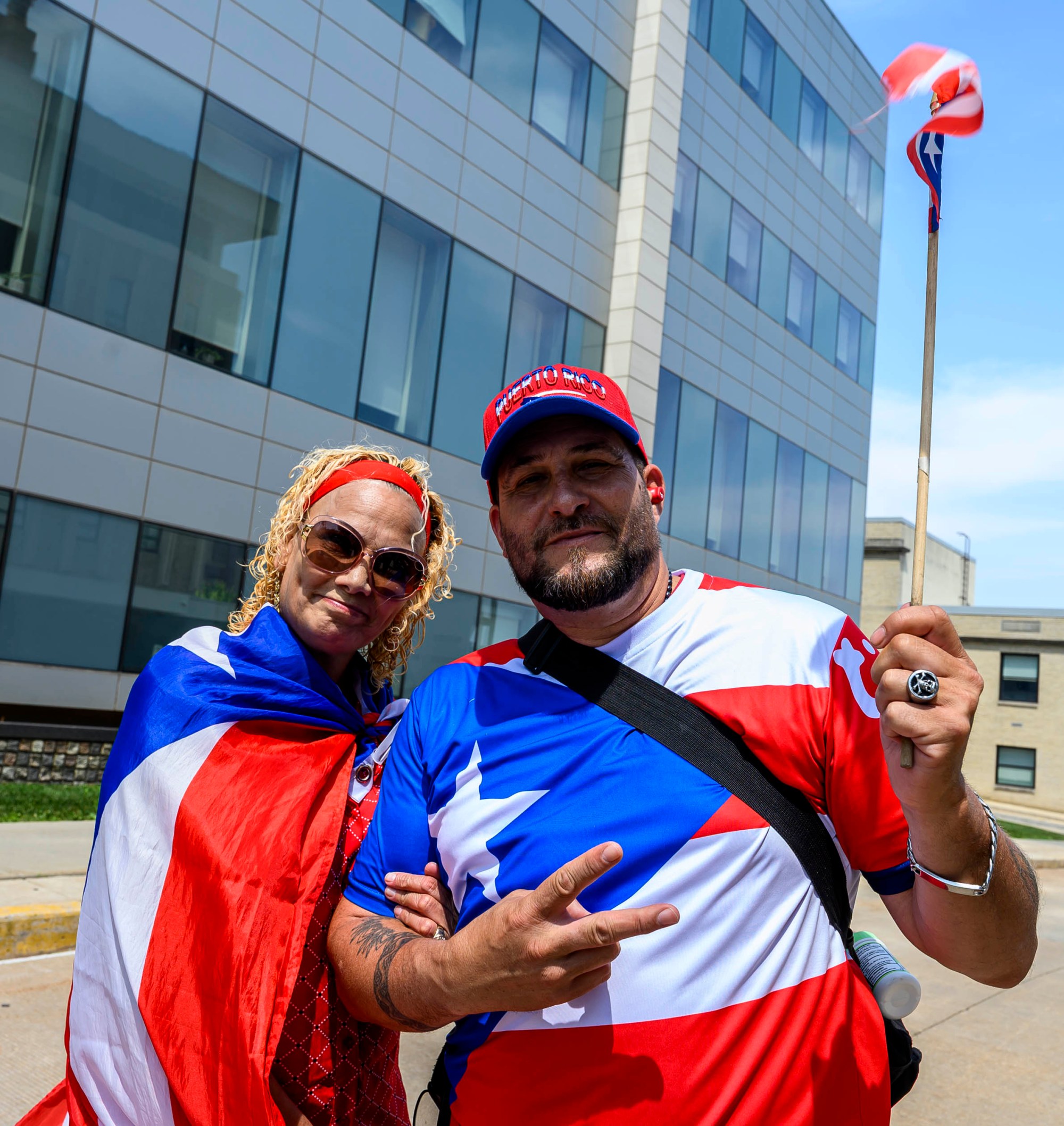 Samuel Negron and Nilsa Lopez celebrate during the annual Lehigh Valley Puerto Rican Day Parade on Sunday, July 19, 2026, in Allentown. The day's festivities, sponsored by Puertorrican Cultural Preservation, also included raising the Puerto Rican flag and a festival. (April Gamiz/The Morning Call)