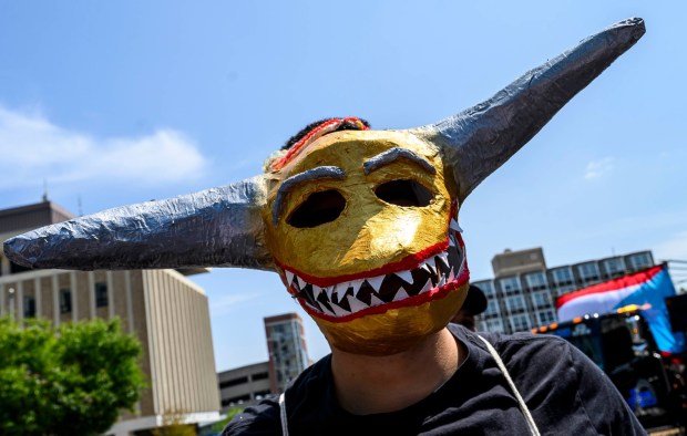 People celebrate during the annual Lehigh Valley Puerto Rican Day Parade on Sunday, July 19, 2026, in Allentown. The day's festivities, sponsored by Puertorrican Cultural Preservation, also included raising the Puerto Rican flag and a festival. (April Gamiz/The Morning Call)