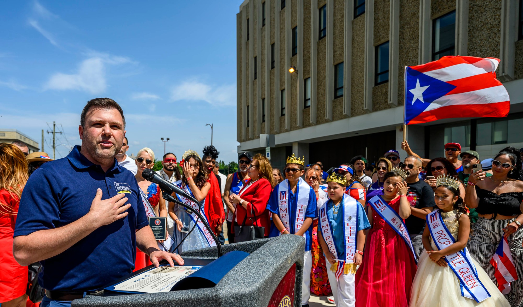 U.S. Rep. Ryan MacKenzie, R-7th District, speaks during the raising of the Puerto Rican flag before the annual Lehigh Valley Puerto Rican Day Parade and Festival on Sunday, July 19, 2026, in Allentown. The day's festivities were sponsored by Puertorrican Cultural Preservation. (April Gamiz/The Morning Call)