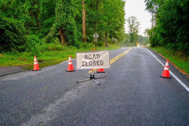Damage from an early evening storm caused road closures and snarled traffic on July 3, 2026, in Lower Macungie. (Sharon Merkel/Special to The Morning Call)