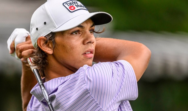 Charlie Woods, Tiger Woods' son, competes Tuesday, July 21, 2026, during the U.S Junior Amateur golf tournament at Saucon Valley Country Club's Old Course and Grace Course in Upper Saucon Township. (April Gamiz/The Morning Call)