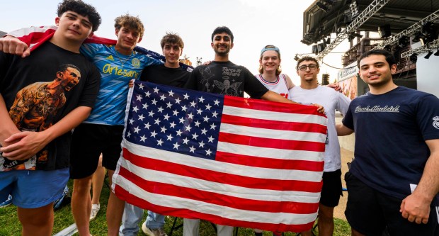 People at Lehigh Valley Soccerfest at Steelstacks in Bethlehem watch the USA vs. Bosnia-Herzegovina World Cup knockout match Wednesday, July 1, 2026. The teams played at San Francisco Bay Area Stadium. (April Gamiz/The Morning Call)