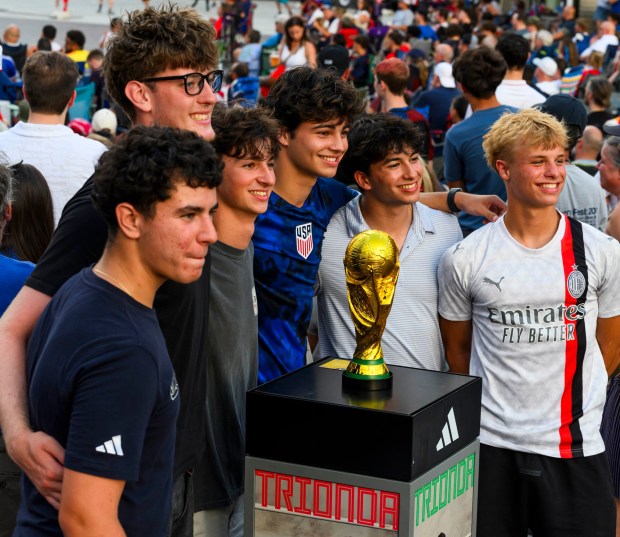 People at Lehigh Valley Soccerfest at Steelstacks in Bethlehem watch the USA vs. Bosnia-Herzegovina World Cup knockout match Wednesday, July 1, 2026. The teams played at San Francisco Bay Area Stadium. (April Gamiz/The Morning Call)