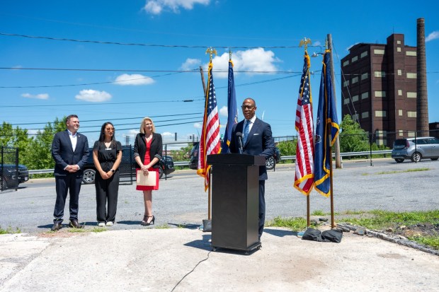 U.S. Housing and Urban Development Secretary Scott Turner speaks to the crowd Wednesday, July 8, 2026, in Bethlehem. Turner was in the area to discuss the department's mission, including opportunity zones, housing affordability and community investment. (Jonathan Broady/Special to The Morning Call