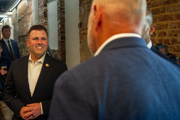 U.S. Rep. Ryan Mackenzie, left, and Charlie Jefferson tour Adams Street in Bethlehem on Wednesday, July 8, 2026. The visit focused on the U.S. Department of Housing and Urban Development's mission, including opportunity zones, housing affordability and community investment.(Jonathan Broady/Special to The Morning Call)
