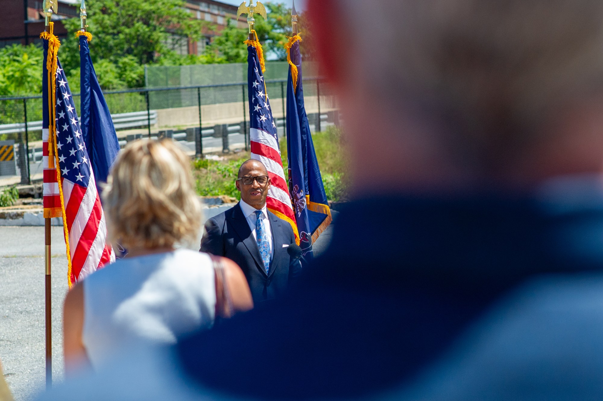 U.S. Housing and Urban Development Secretary Scott Turner speaks to the crowd Wednesday, July 8, 2026, in Bethlehem. Turner was in the area to discuss the department's mission, including opportunity zones, housing affordability and community investment. (Jonathan Broady/Special to The Morning Call