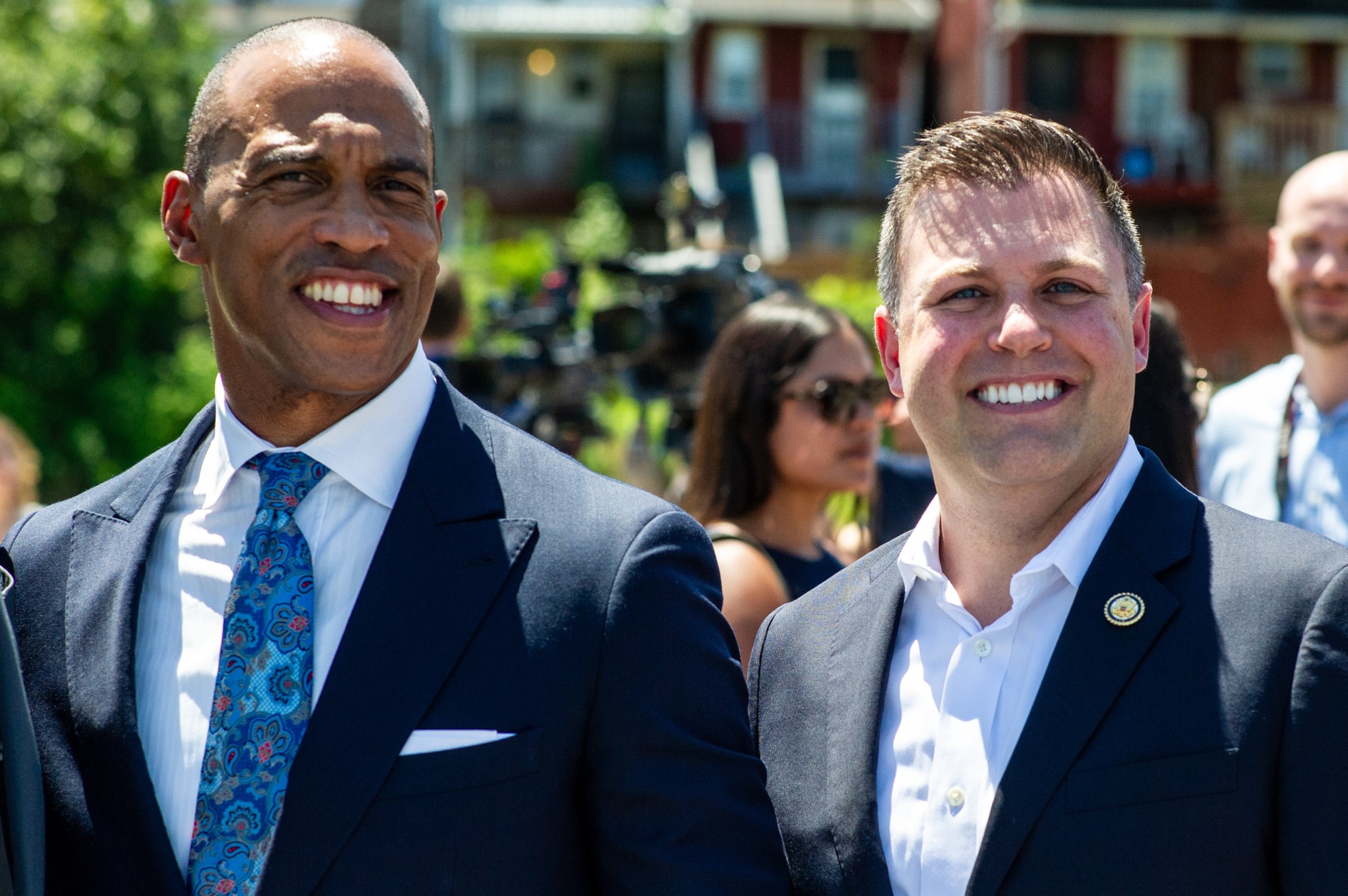 Scott Turner and Ryan Mackenzie stop for a picture on Wednesday, July 8, 2026. Turner serves as U.S. secretary of Housing and Urban Development, while Mackenzie represents Pennsylvania's 7th Congressional District, which includes the Lehigh Valley and the Poconos. The visit focused on the department's mission, including opportunity zones, housing affordability and community investment. (Jonathan Broady/Special to The Morning Call)