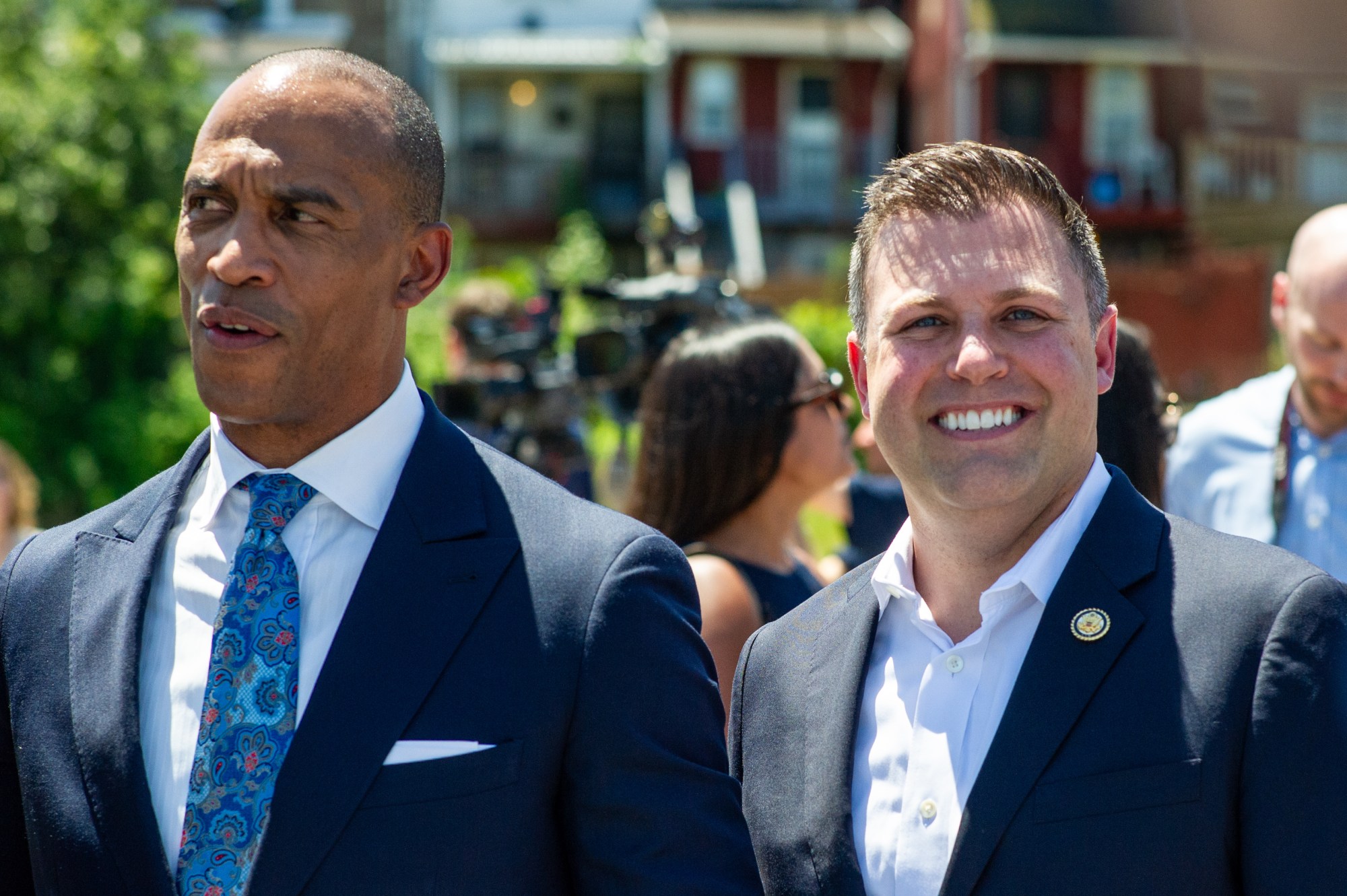 Scott Turner and Ryan Mackenzie stop for a picture on Wednesday, July 8, 2026. Turner serves as U.S. secretary of Housing and Urban Development, while Mackenzie represents Pennsylvania's 7th Congressional District, which includes the Lehigh Valley and the Poconos. The visit focused on the department's mission, including opportunity zones, housing affordability and community investment. (Jonathan Broady/Special to The Morning Call)