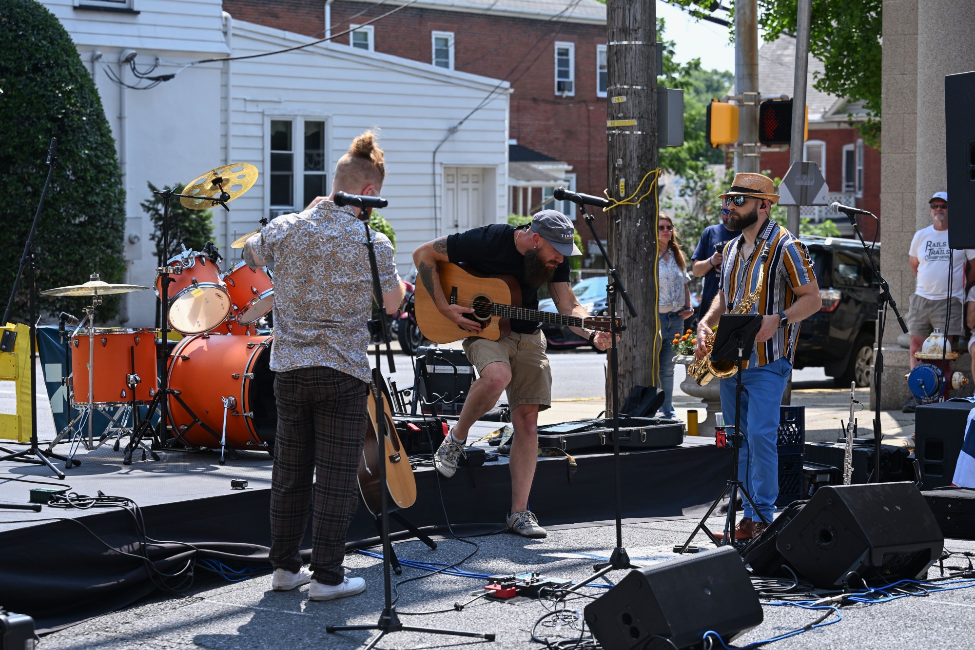 The band Ceviche prepares to perform at the annual Martin on Main street fair Saturday, July 25, 2026, in Nazareth. (Jon Chiu/The Morning Call)