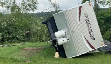 Trailer rolled over by an ef1 tornado near Houtzdale on July 18, 2026