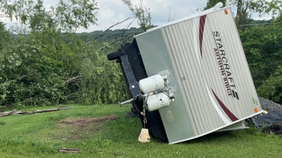 Trailer rolled over by an ef1 tornado near Houtzdale on July 18, 2026