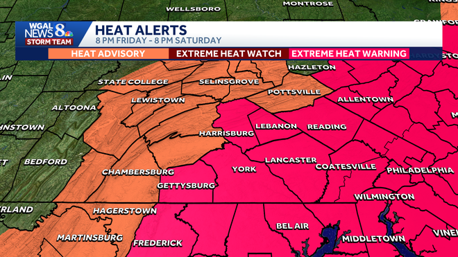 An Extreme Heat Warning is in effect for South-Central Pennsylvania. An Extreme Heat Warning is in effect for South-Central Pennsylvania.
