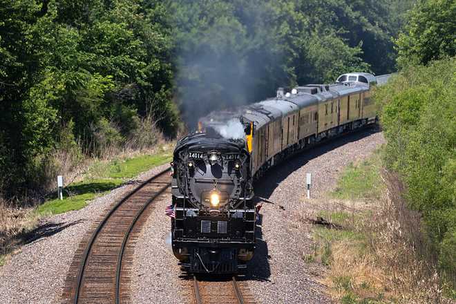 Historic "Big Boy" Steam Engine Makes Cross Country Trip For America's 250th TAMA, IOWA - JUNE 01: Union Pacific’s Big Boy No. 4014, the world’s largest operating steam locomotive, travels through the countryside during its cross-country journey to celebrate America's 250th birthday on June 1, 2026 near Tama, Iowa. Between 1941 and 1944 Union Pacific commissioned 25 Big Boy locomotives, eight still remain, but the restored 4014 is the only one that is fully operational. (Photo by Scott Olson/Getty Images)