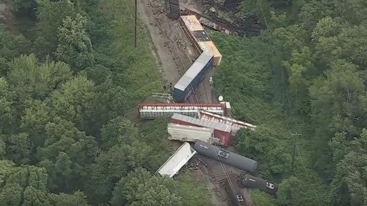 Freight Train Derails in Pennsylvania, Sending Over a Dozen Cars Off the Tracks and Triggering Hazmat Response