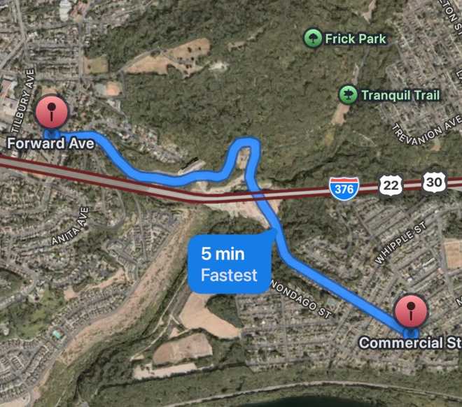 Apple Maps appears to show Commercial Street open to traffic, despite it being closed at the end of June. Apple Maps appears to show Commercial Street open to traffic, despite it being closed at the end of June.