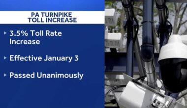 Pennsylvania Turnpike tolls to rise by 3.5% in January