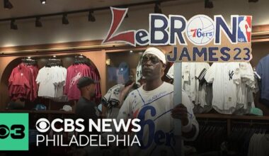 Sixers fans line up at Mitchell & Ness in Center City to get LeBron James merch