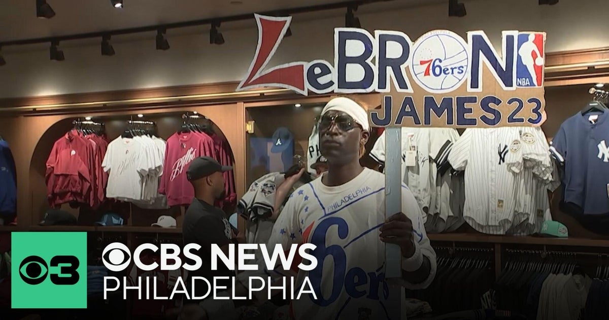 Sixers fans line up at Mitchell & Ness in Center City to get LeBron James merch