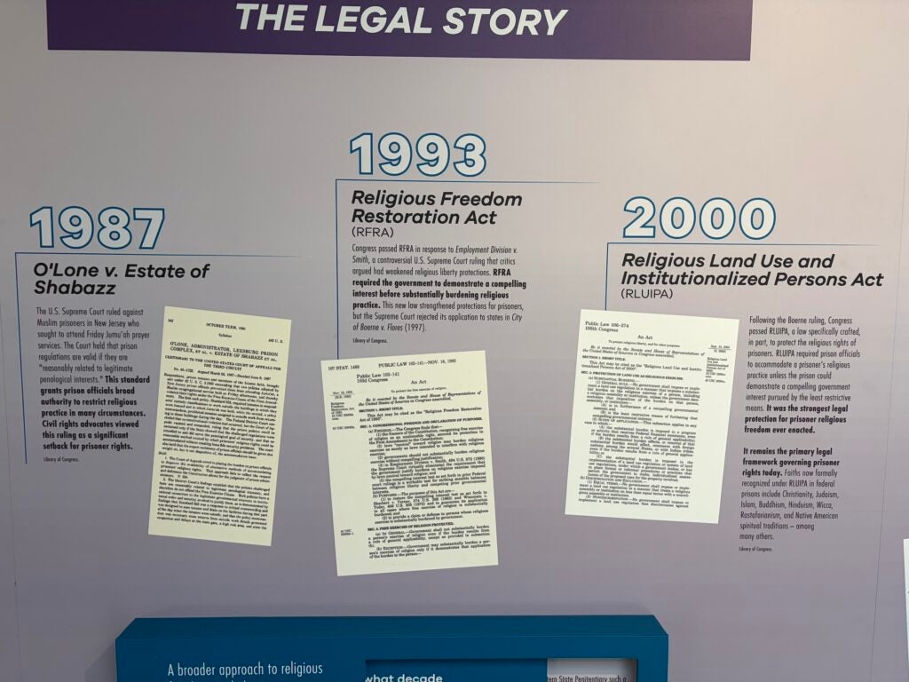 A close-up photo of a timeline hanging on the wall inside the exhibit.
