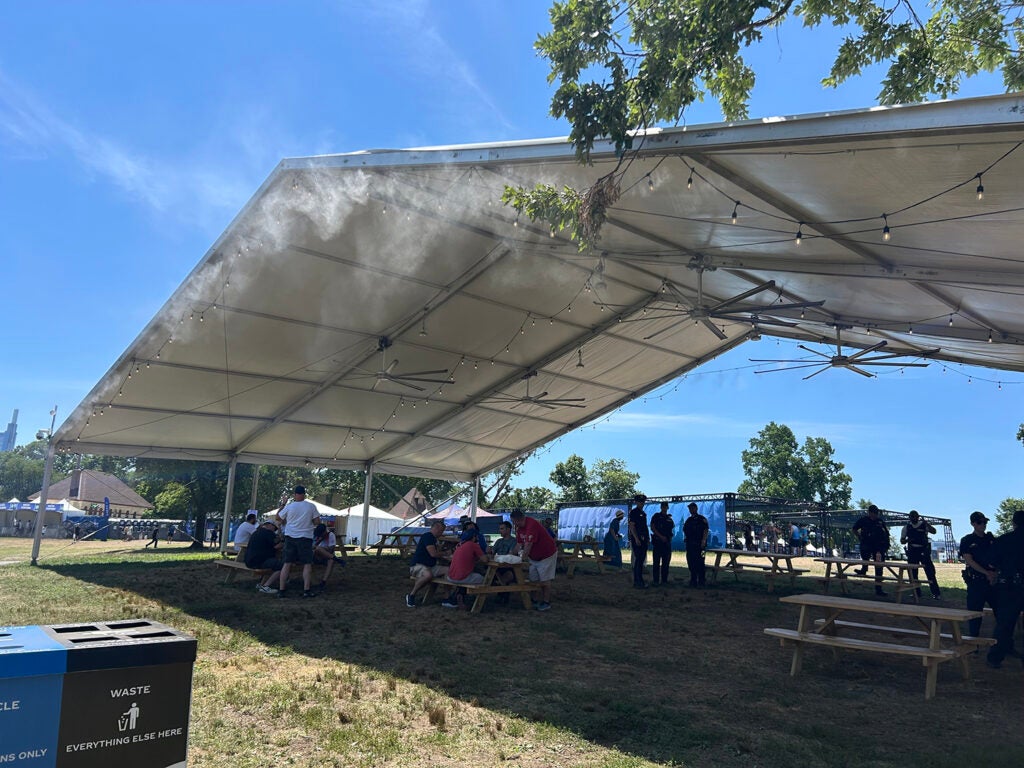 A shade tent with misters at FIFA Fan Fest