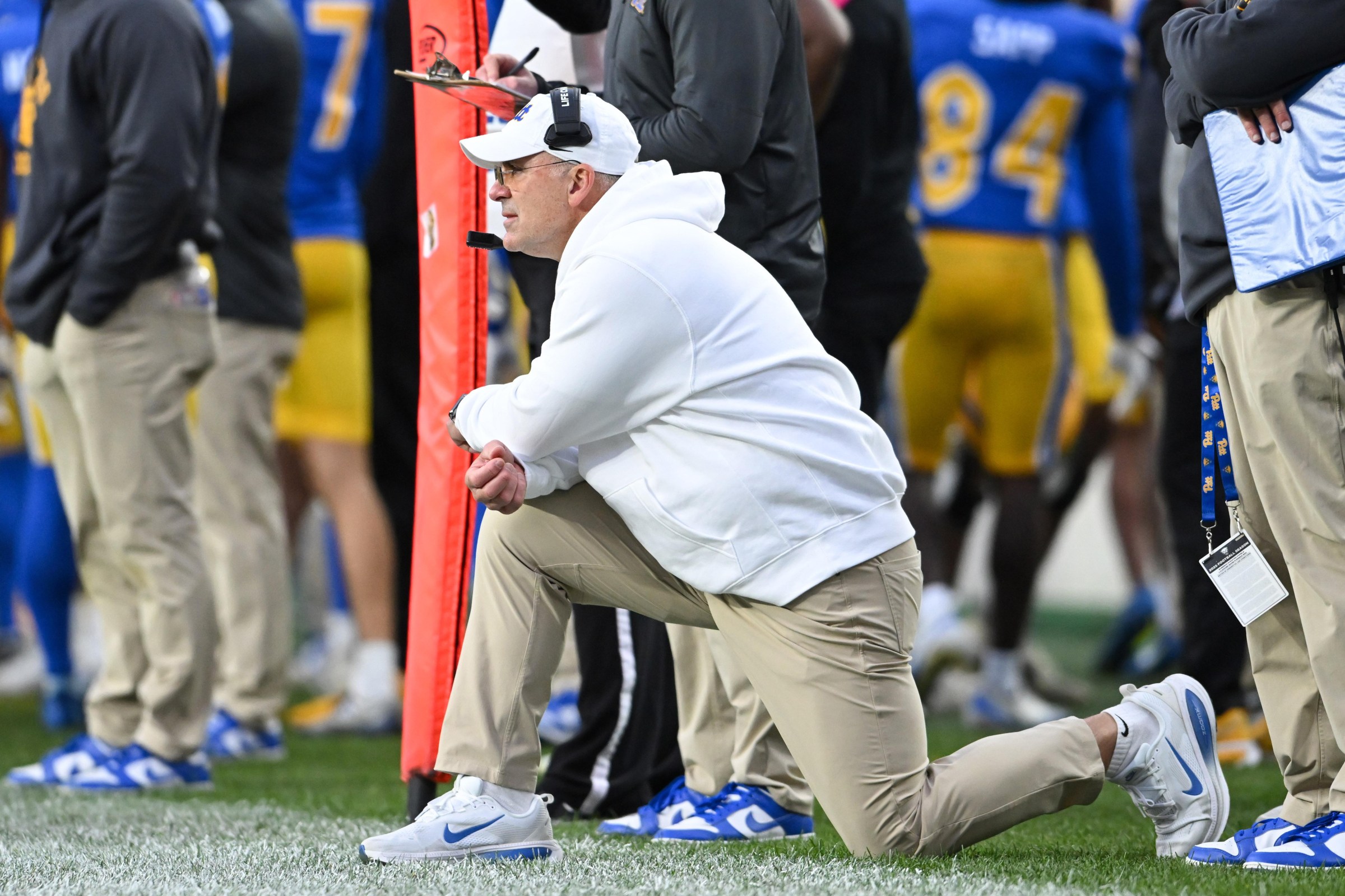 PITTSBURGH, PENNSYLVANIA - OCTOBER 25: Head coach Pat Narduzzi of the Pittsburgh Panthers looks on during the third quarter against the NC State Wolfpack at Acrisure Stadium on October 25, 2025 in Pittsburgh, Pennsylvania. (Photo by Nick Cammett/Diamond Images via Getty Images)