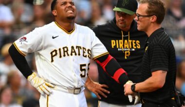 Pirates' Esmerlyn Valdez leaves game after getting hit by pitch