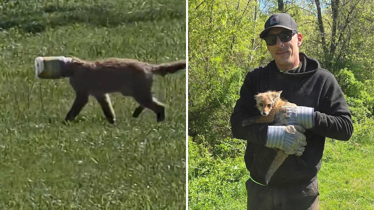 Pennsylvania workers rush to free baby fox spotted with peanut butter jar on its head
