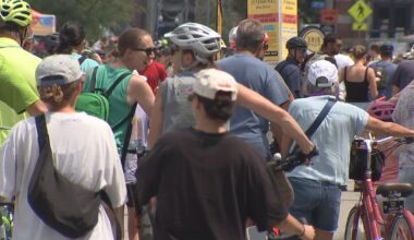 Often car-congested Lawrenceville & Strip District roads filled with people during OpenStreetsPgh