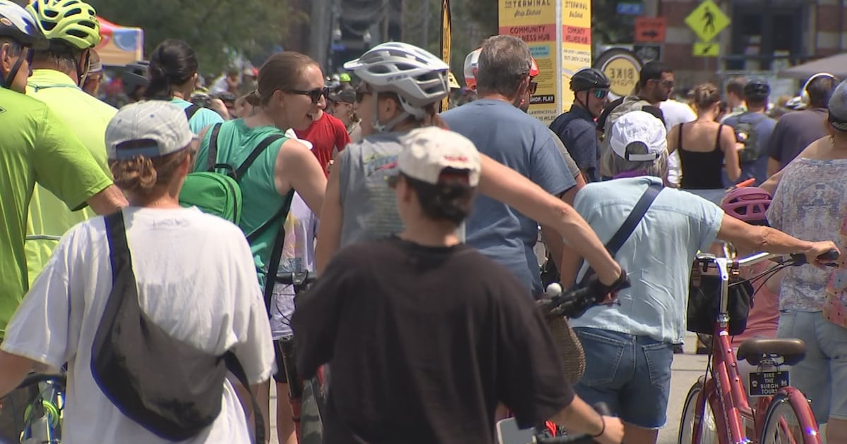 Often car-congested Lawrenceville & Strip District roads filled with people during OpenStreetsPgh