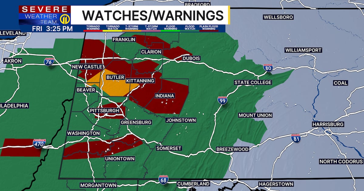 Severe Thunderstorm, Flash Flood Warnings in effect for several Western Pennsylvania counties