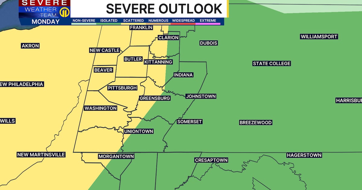 Pittsburgh Weather: Scattered storms possible starting Monday afternoon