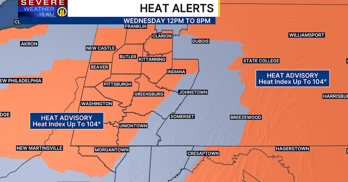 Pittsburgh Weather: Heat index may push 100 degrees on Wednesday