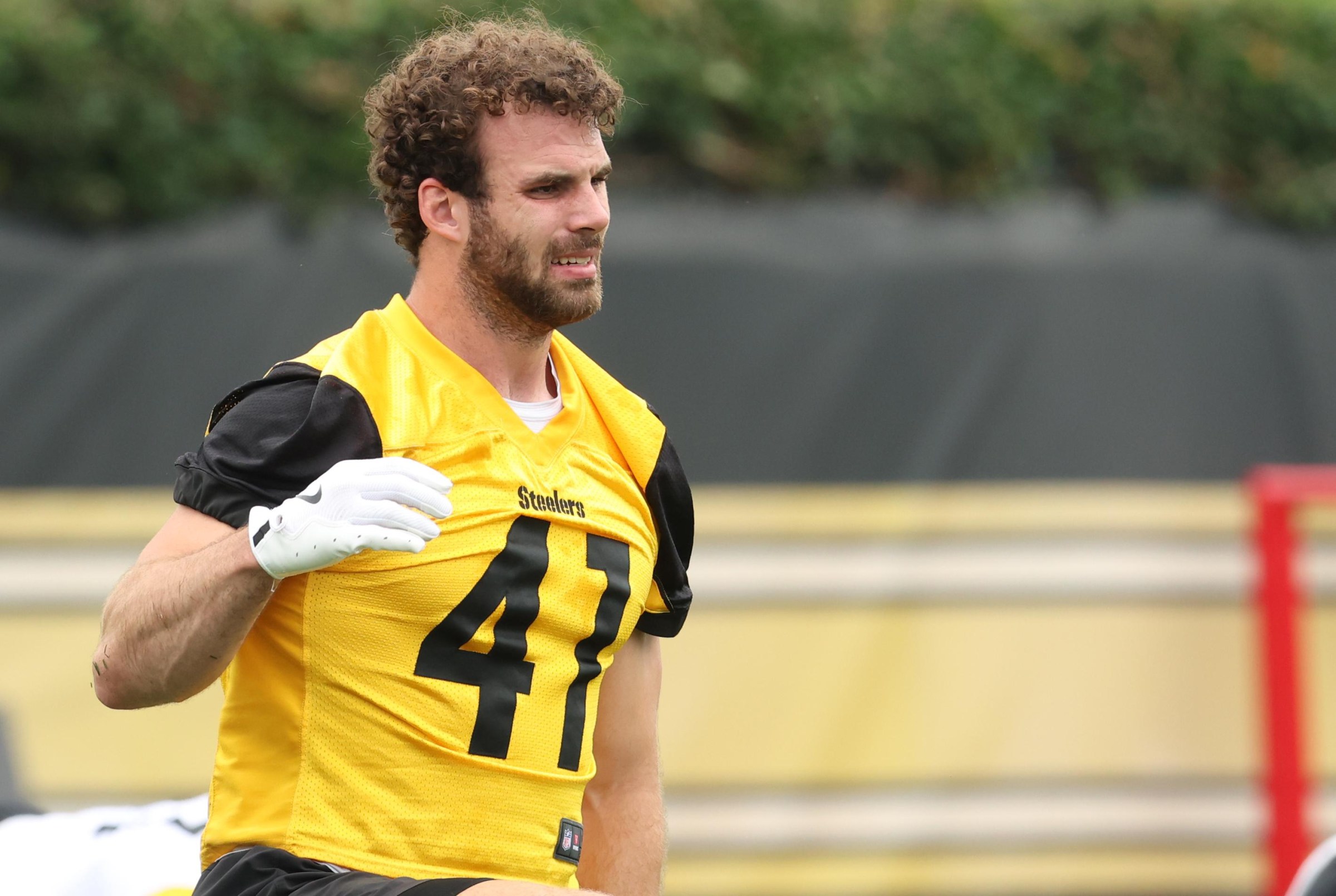 Jun 9, 2026; Pittsburgh, PA, USA; Pittsburgh Steelers linebacker Payton Wilson (41) participates in drills during Minicamp at UPMC Rooney Sports Complex. Mandatory Credit: Charles LeClaire-Imagn Images