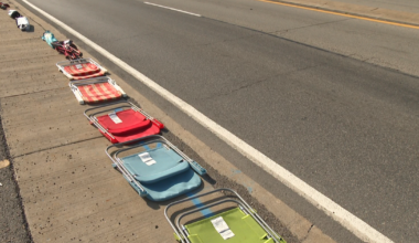 Chairs starting to line the Fourth of July parade route in Canonsburg