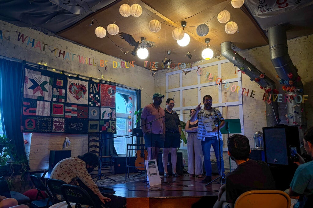 On stage at Studio 34.