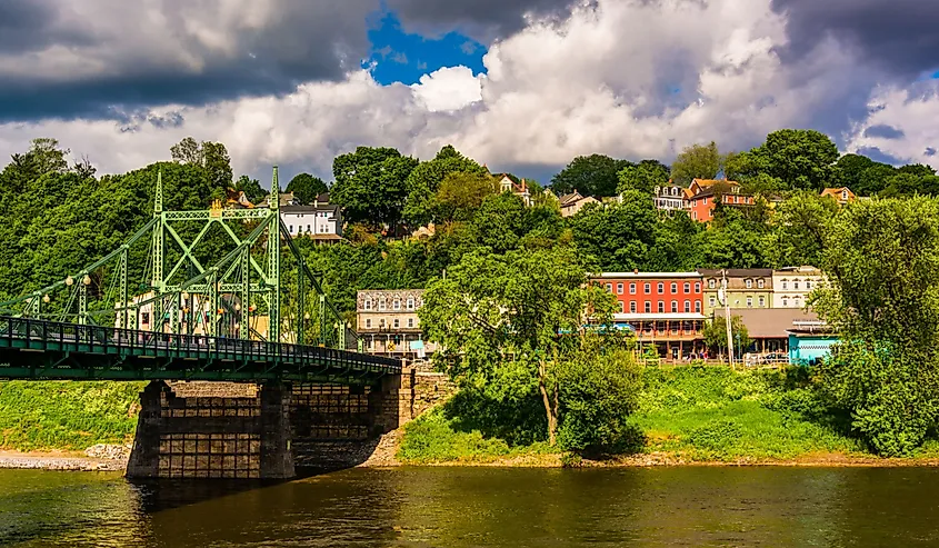 Homes and bridge over the Delaware River in Easton, Pennsylvania