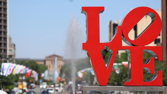A general view of the Love sign with the Philadelphia art museum in background ahead of the 2026 FIFA World Cup. A general view of the Love sign with the Philadelphia art museum in background ahead of the 2026 FIFA World Cup.