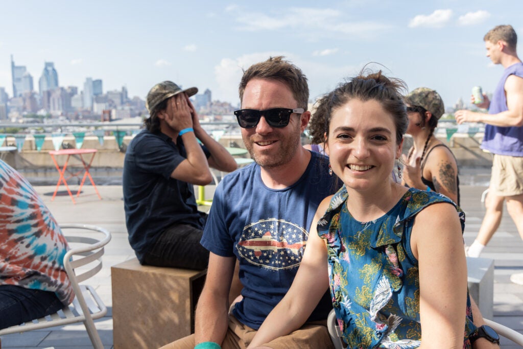 Fans watch the World Cup match at the rooftop bar.