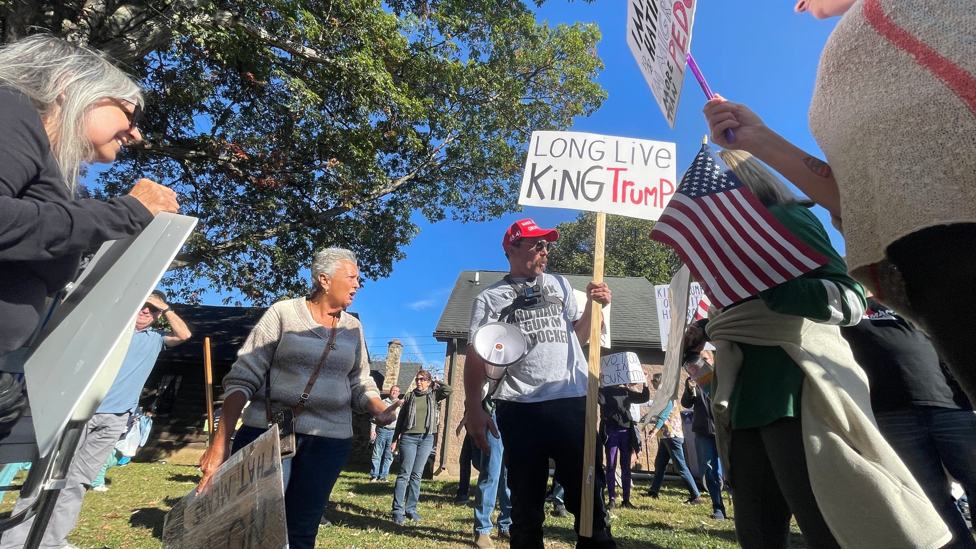 “No Kings” protesters in Bethlehem on Saturday, Oct. 18, 2025, filed into Rose Garden Park to share their disdain for Preside